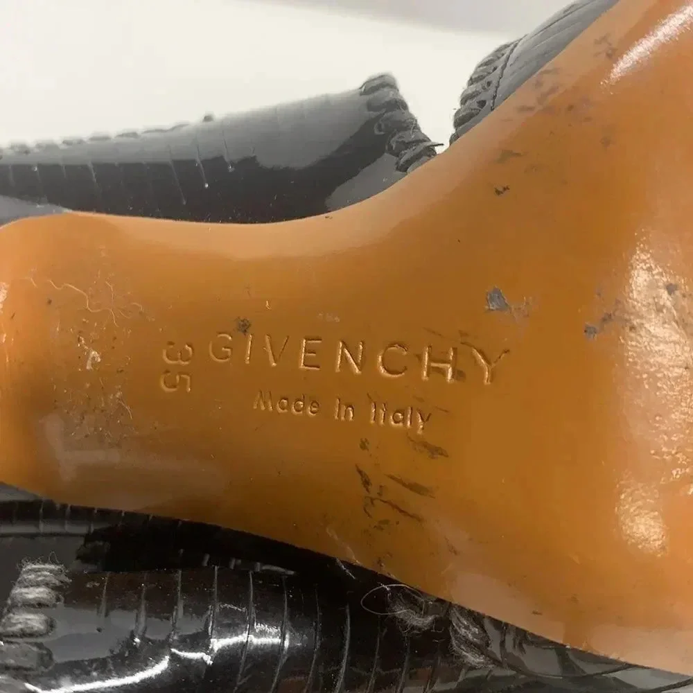 Givenchy High Heel Shoes Patent Leather Textured Open Toe Black Size EU 35 US 5